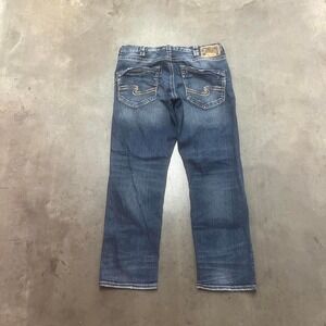 Y2K silver Eddie jeans men's blue embroidered‎ thick stitched straight leg 34